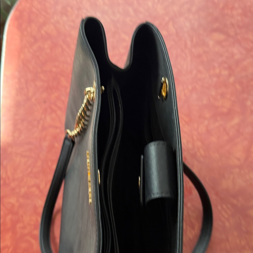 Michael Kors Black Leather Tote with Gold Chain Straps - Picture 4 of 11